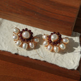 Natural Freshwater Pearl Garnet Stone Earrings