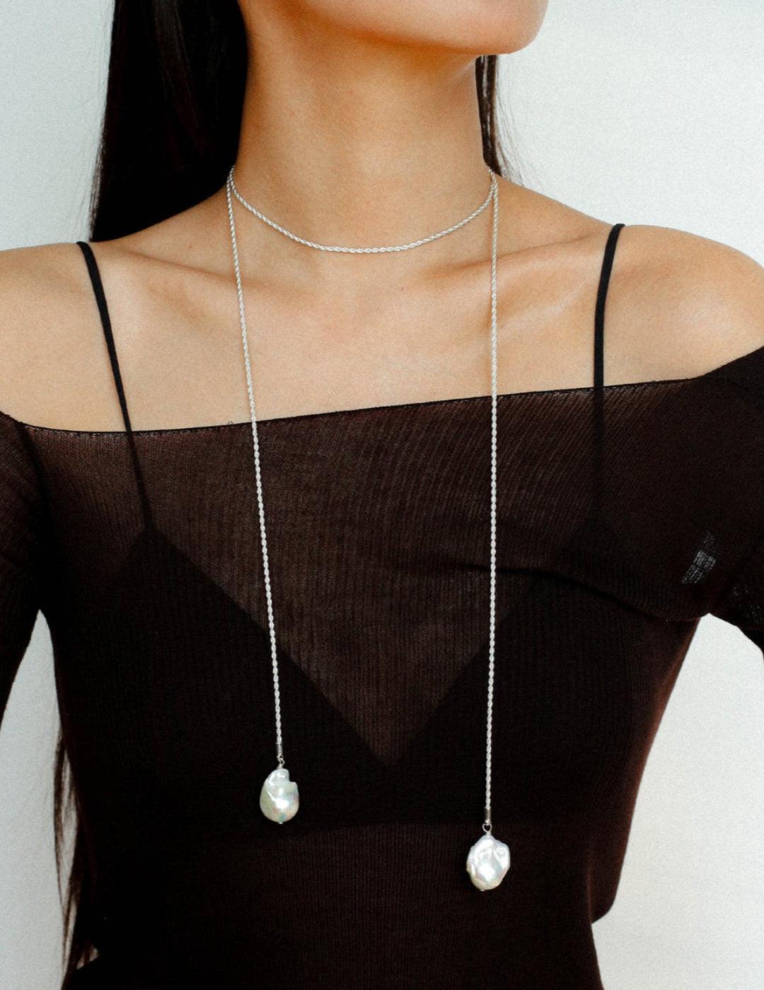 Twist Chain Baroque Pearl Necklace - Gembea Jewelry