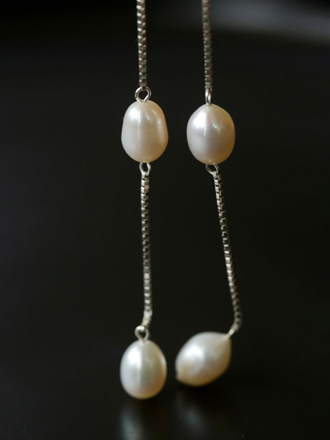 S925 Silver Chain Tassel Pearl Earrings