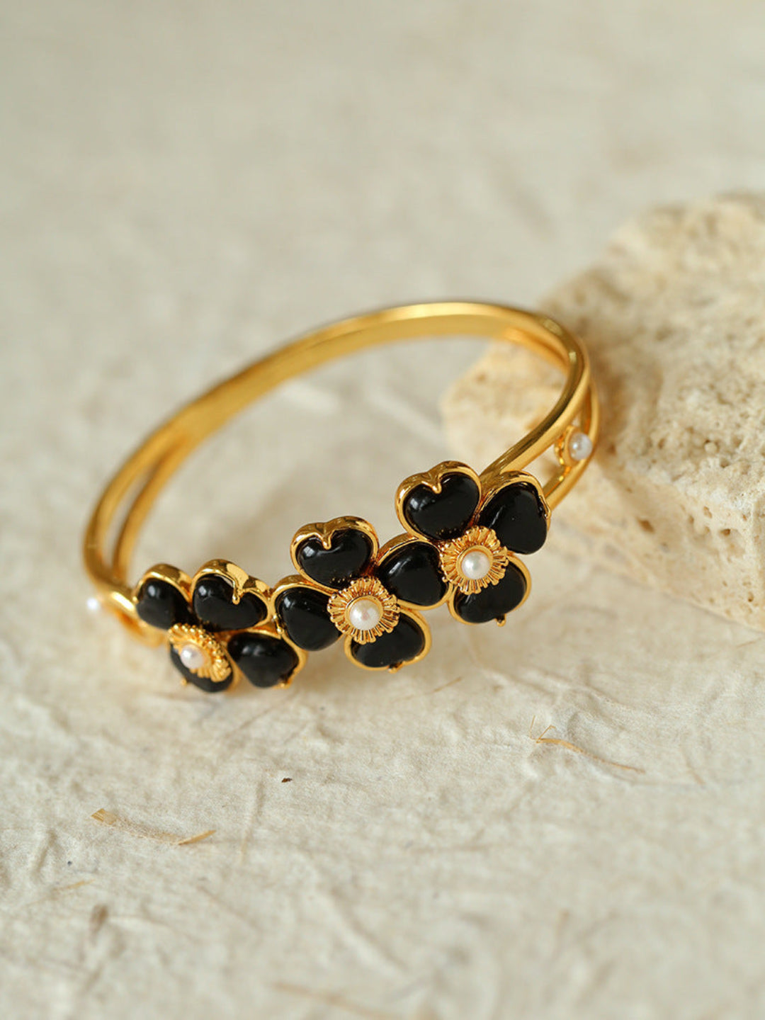 Four Leaf Clover Black Agate Crystal Bangle Bracelets