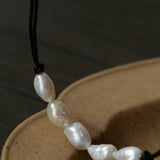 Short Handmade Leather Rope Natural Pearl Necklace