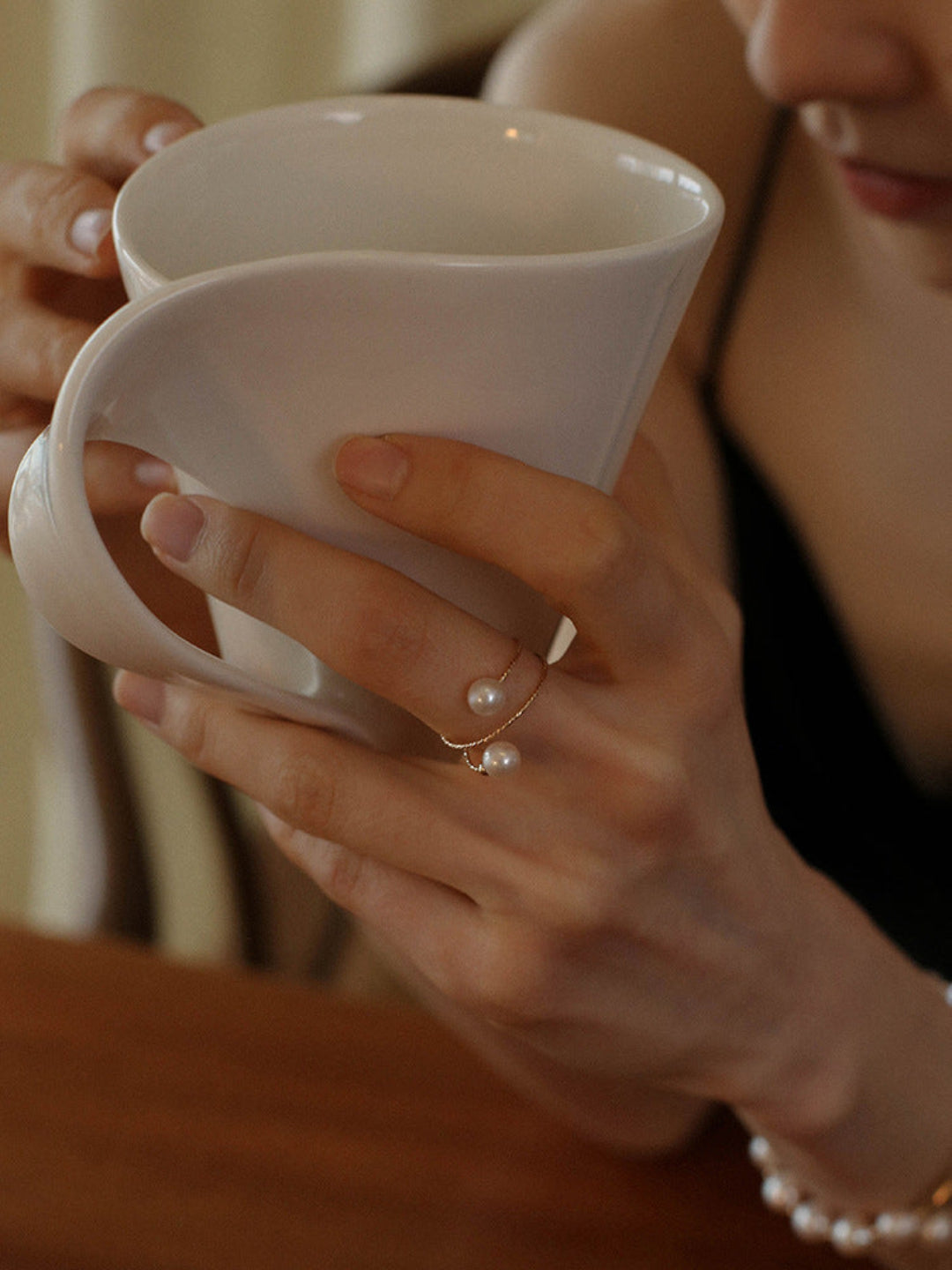 14K Gold Freshwater Pearl Double Wrapped Ring