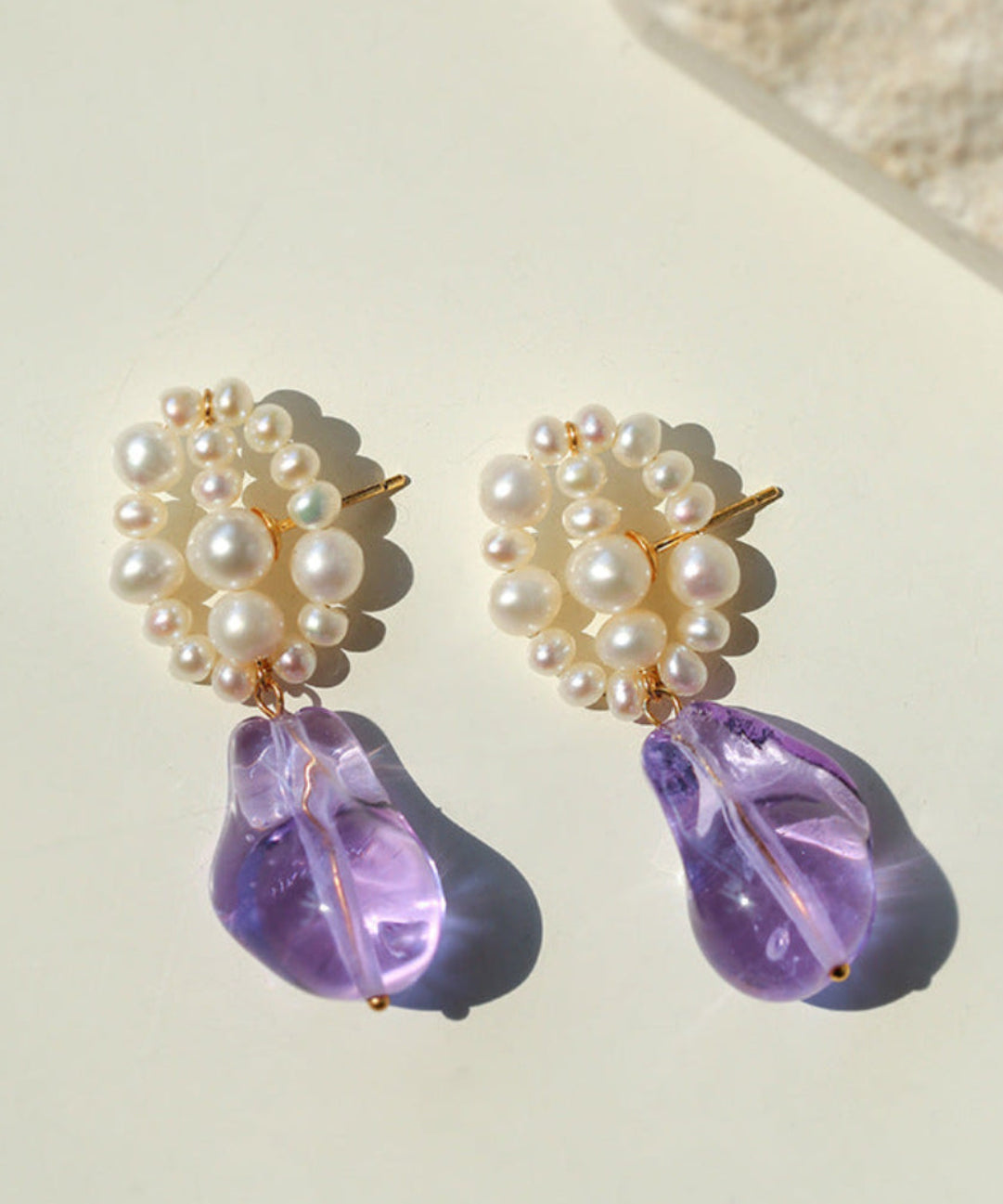 Gembea Jewelry Purple Baroque Glaze Pearl Drop Earrings