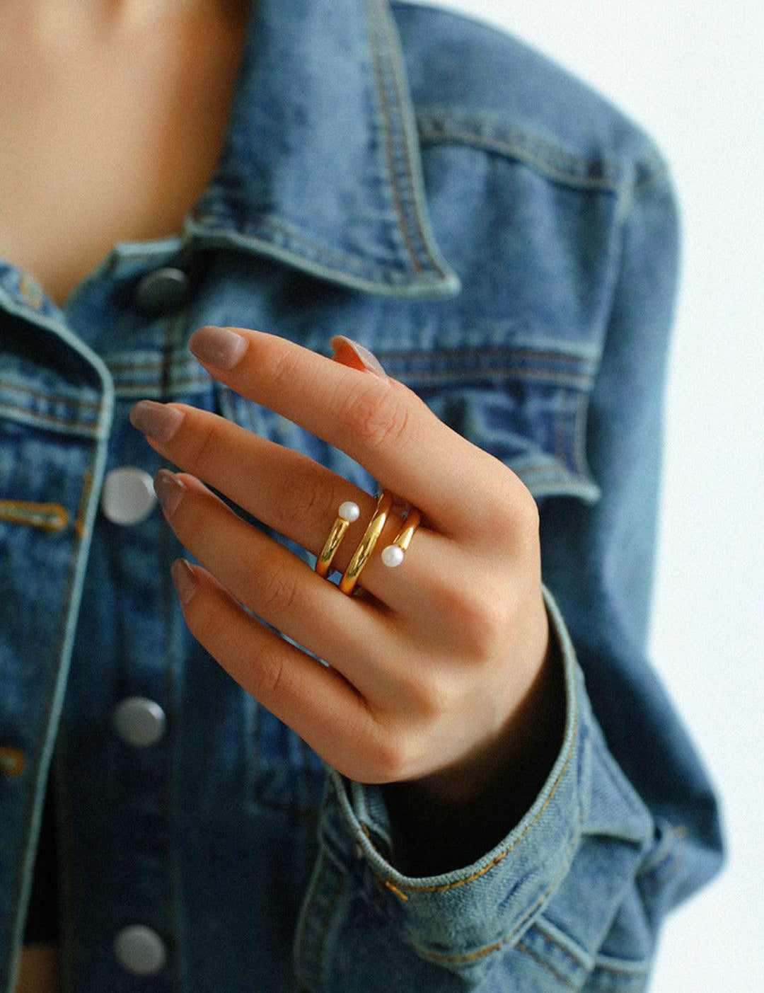 Multi-layer Spiral Pearl Open Ring - Gembea Jewelry