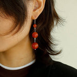 Red and Black Agate S925 Silver Hook Earrings