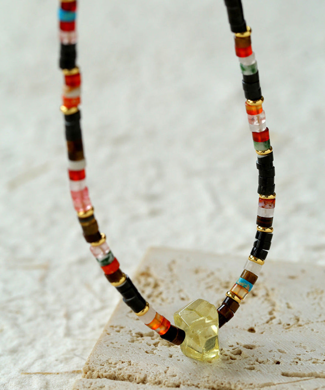 Bohemian-style Natural Stone Lemon Crystal Necklace-Gembea Jewelry