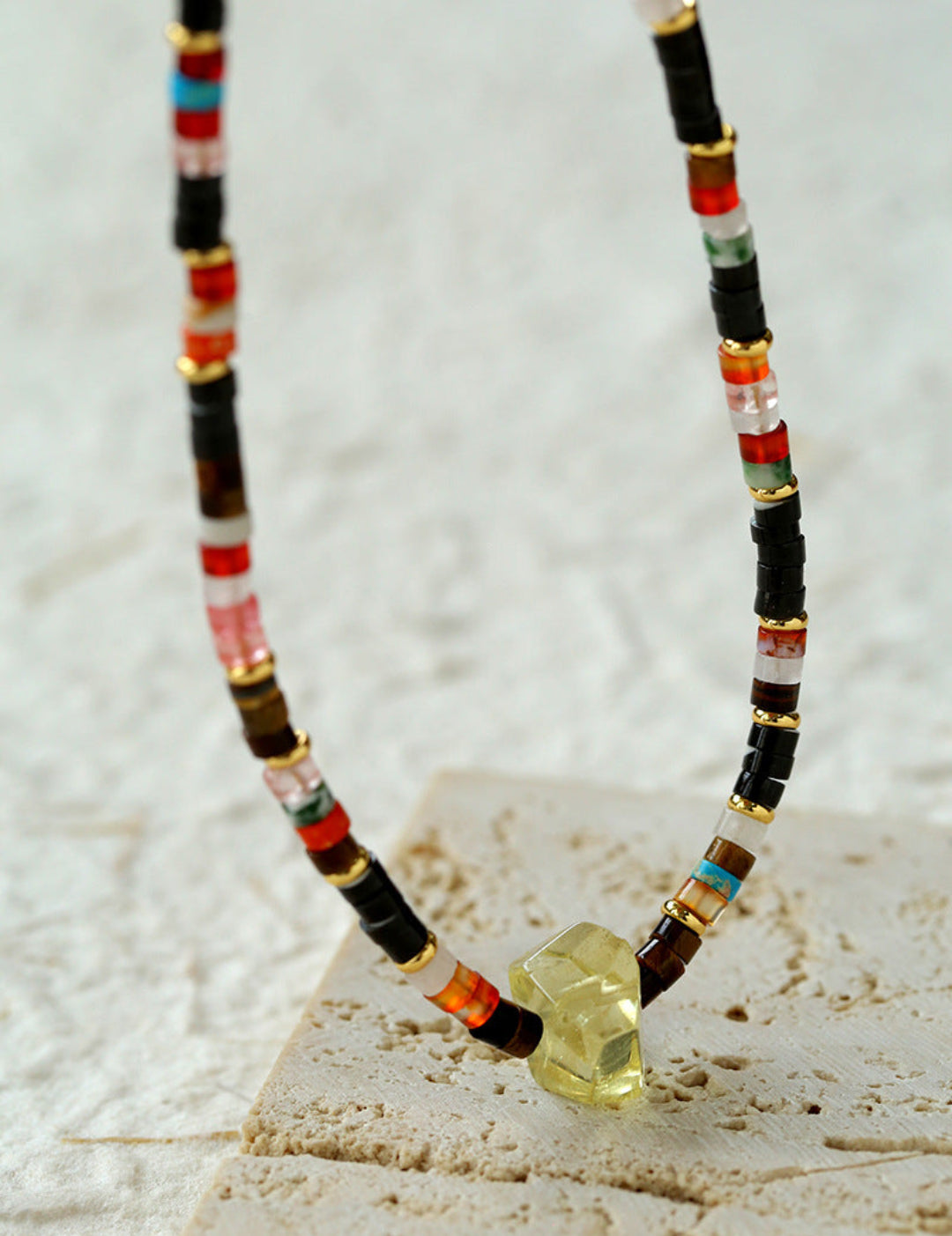 Bohemian-style Natural Stone Lemon Crystal Necklace-Gembea Jewelry