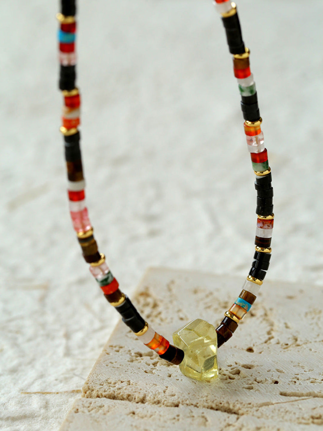 Bohemian-style Natural Stone Lemon Crystal Necklace-Gembea Jewelry