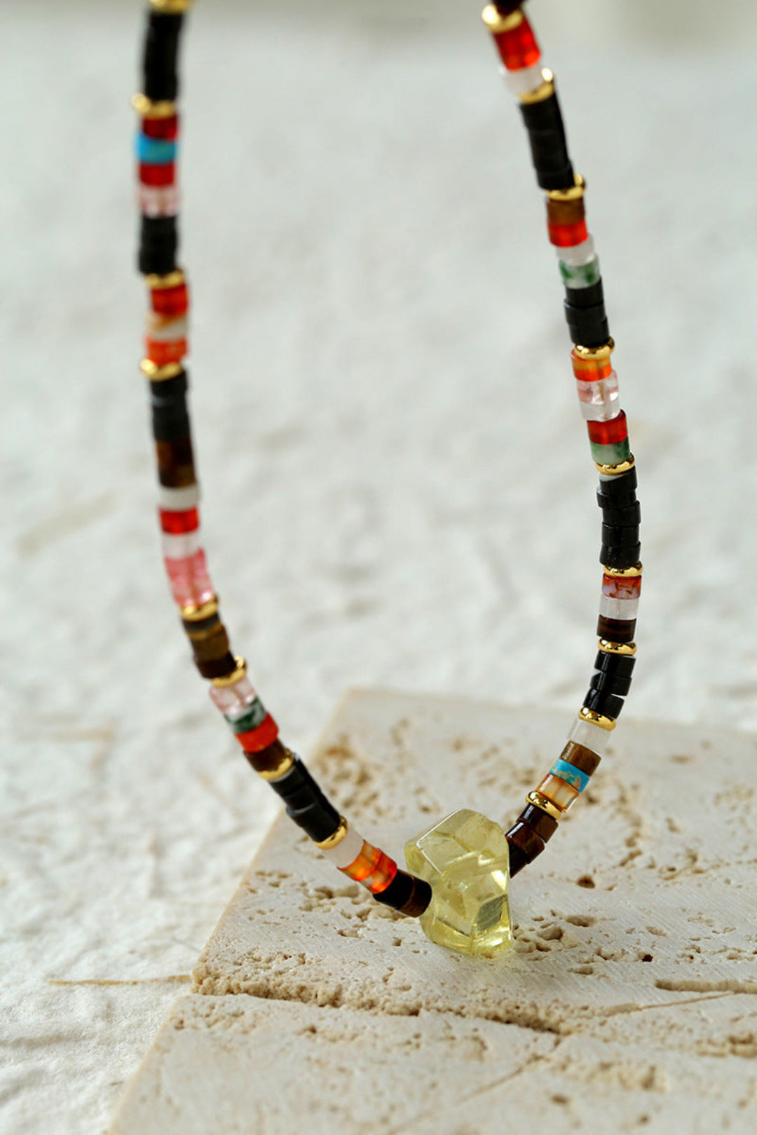 Bohemian-style Natural Stone Lemon Crystal Necklace-Gembea Jewelry