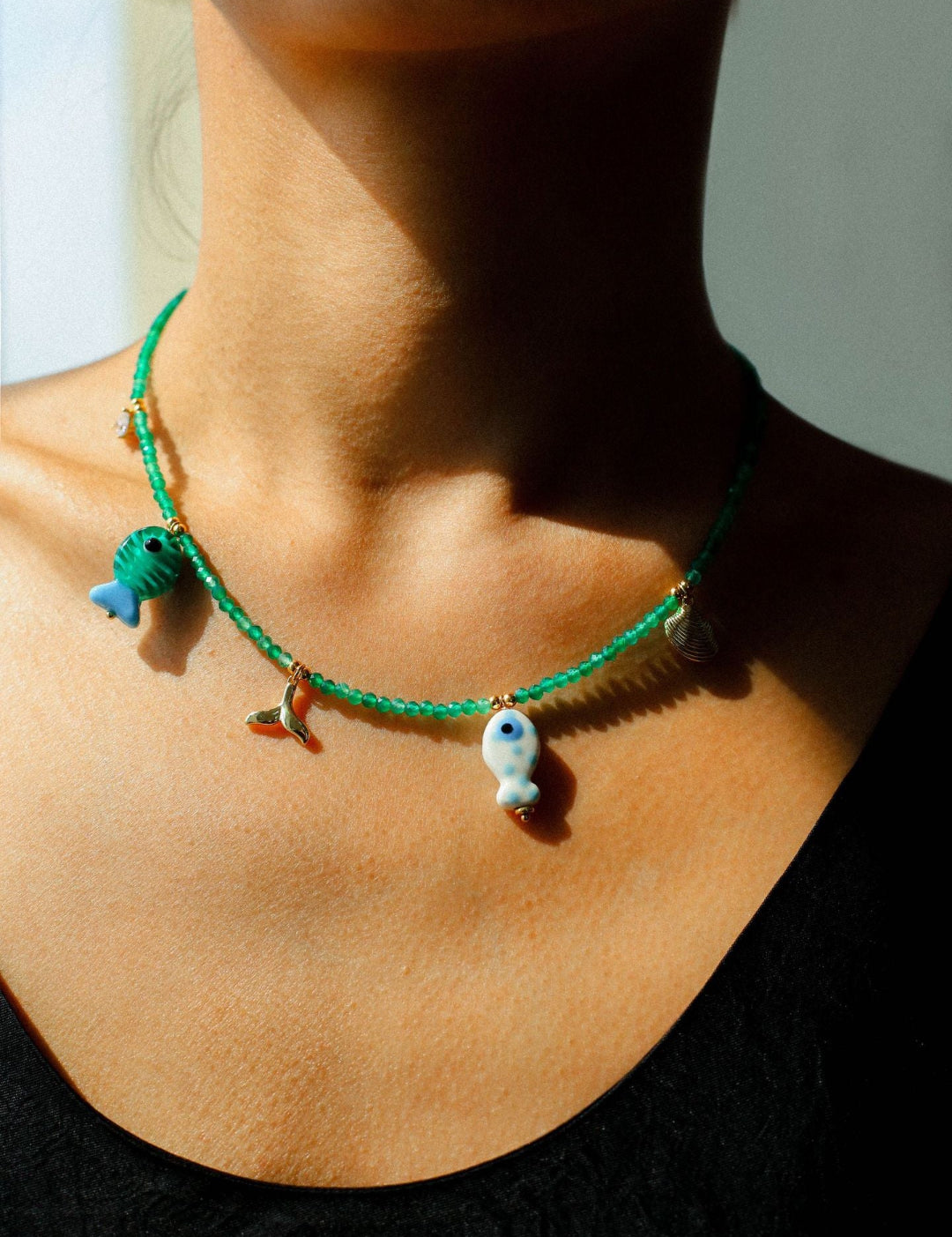 Gembea Jewelry Green Agate Glass Sea Animal Necklace