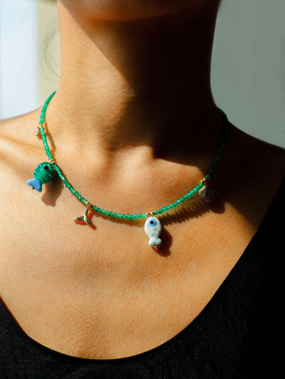 Gembea Jewelry Green Agate Glass Sea Animal Necklace