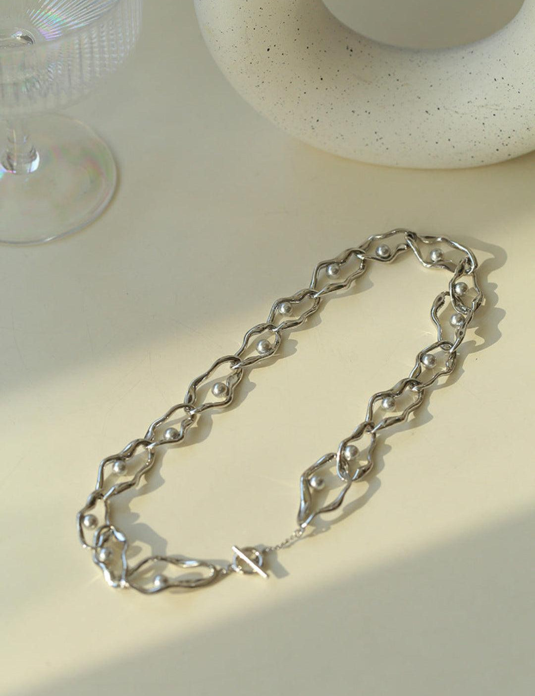 Geometric Twist Artificial Pearl Chain Necklace - Gembea Jewelry