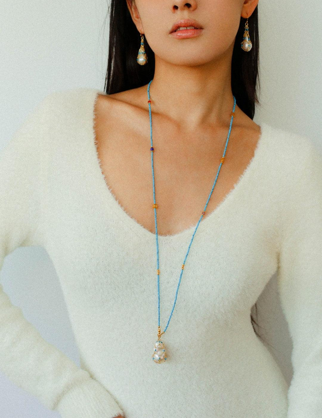 Spring Heartbeat Blue Turquoise Baroque Necklace - Gembea Jewelry