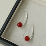 Hand-made Gray Red Black Agate Stone Ear Hooks Earrings