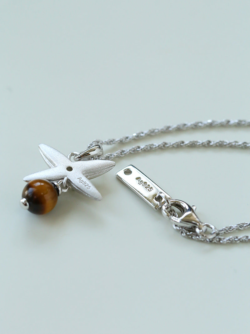 Silver Chain Tiger's Eye Pendant Necklace-Gembea Jewelry