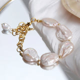 Natural Baroque Shaped Flat Pearl Bracelet