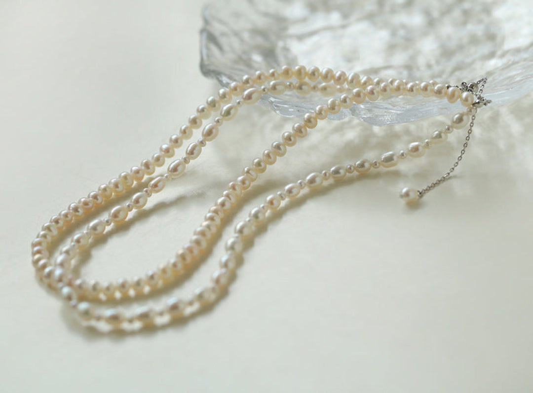 Pull Double Layers Beaded Pearl Necklace