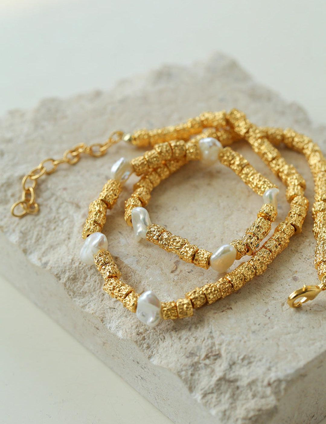 Vintage Gold Bean Irregular Pearl Necklace - Gembea Jewelry