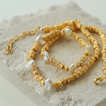 Vintage Gold Bean Irregular Pearl Necklace