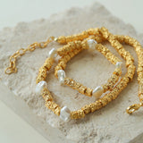 Vintage Gold Bean Irregular Pearl Necklace