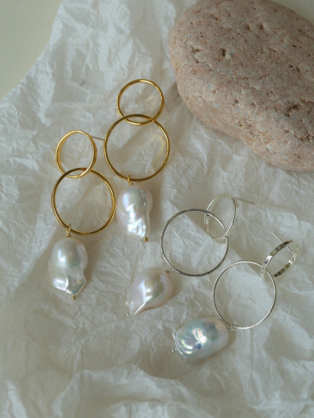 Metal Circle Baroque Pearl Drop Earrings