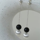 Ebony and Silver Ball Brushed Drop Earrings