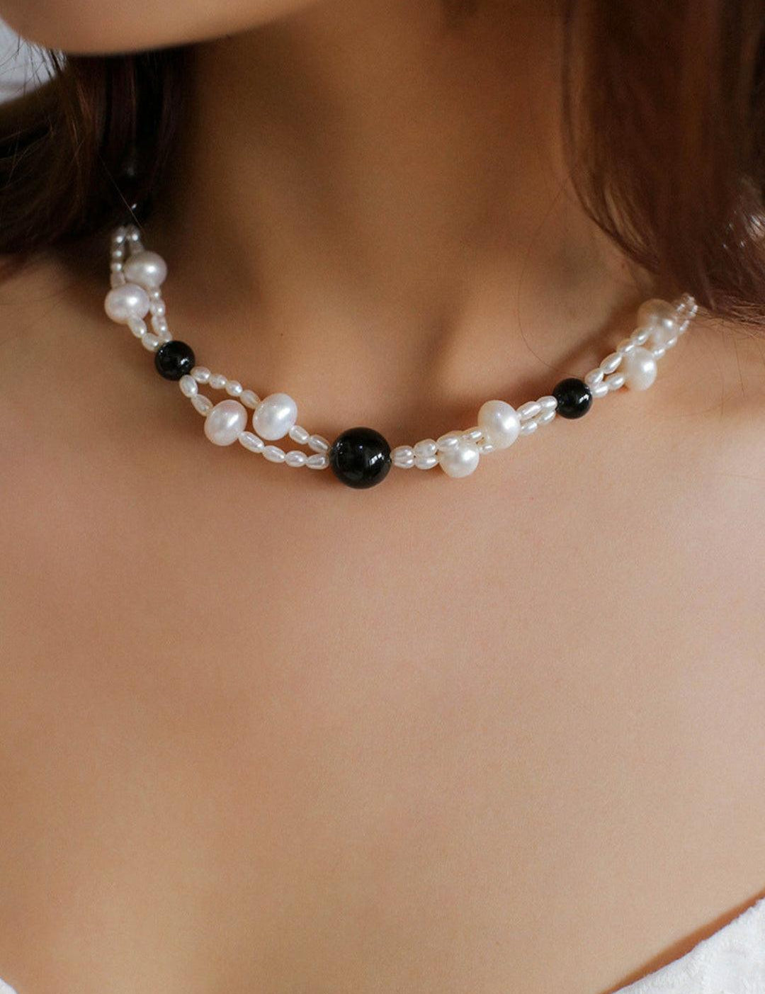 Black Agate Pearl Choker Necklace - Gembea Jewelry