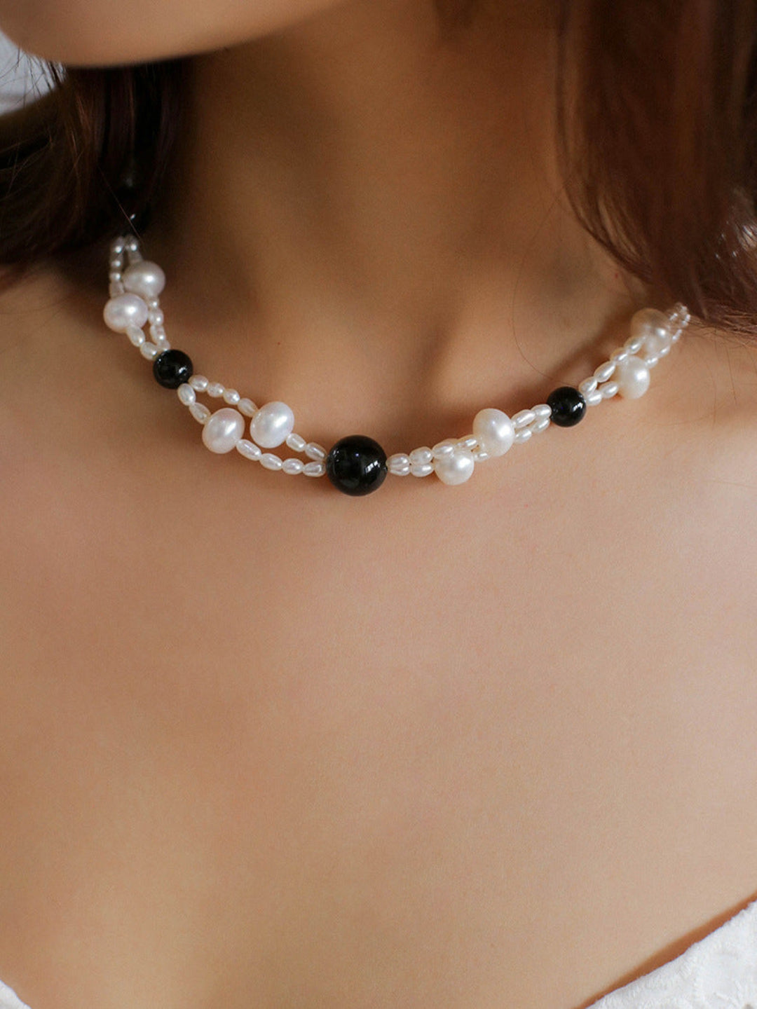 Black Agate Pearl Choker Necklace