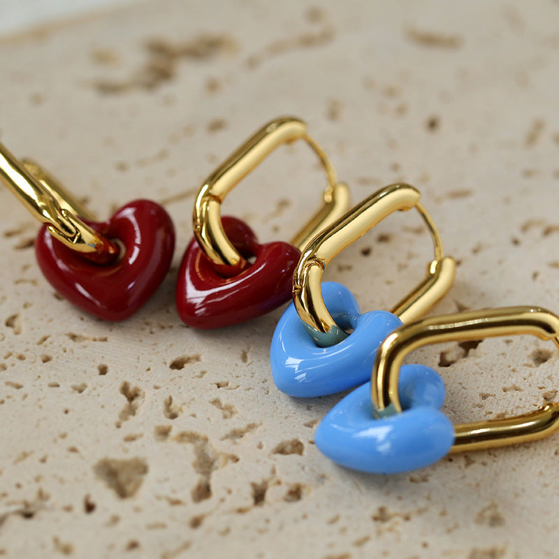 Enamel Heart-shaped Earrings Gembea Jewelry