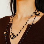 Classic Black Agate Four-leaf Clover Long Necklace