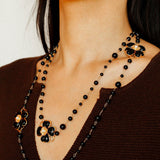 Classic Black Agate Four-leaf Clover Long Necklace