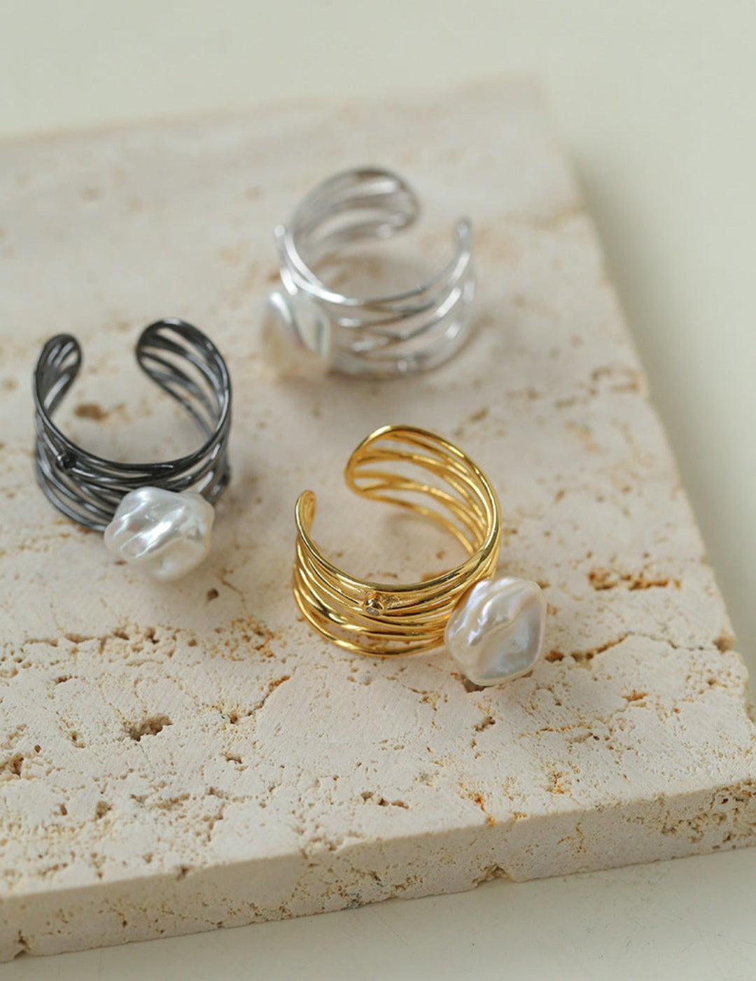 Multilayer Sterling Silver Pearl Ring - Gembea Jewelry