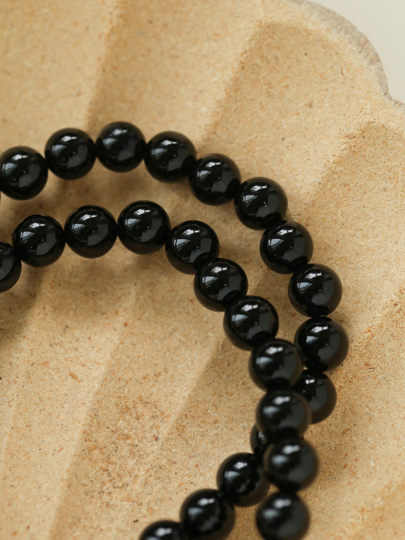 Classic Black Agate Beaded Necklace-Gembea Jewelry