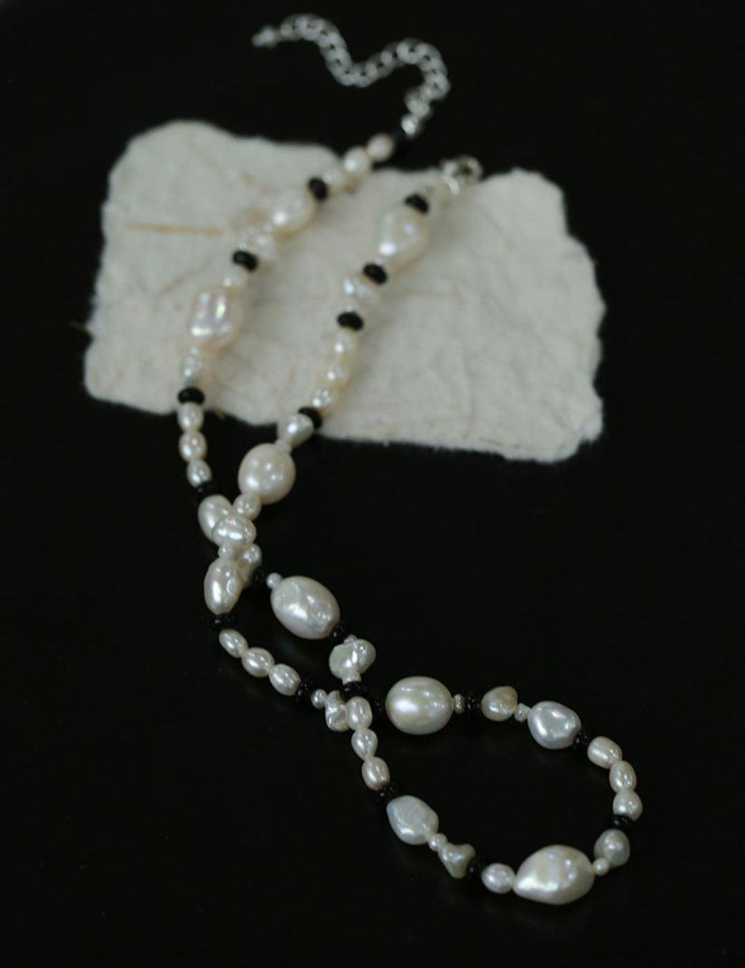 Baroque Pearl Black Agate Beaded Necklace - Gembea Jewelry