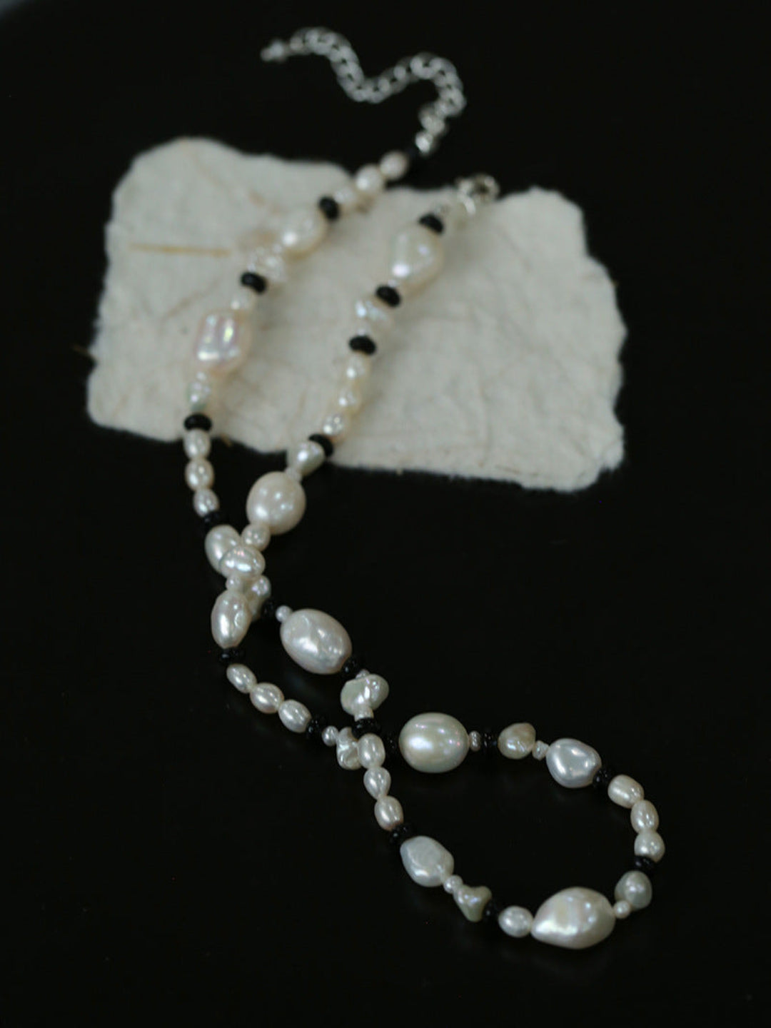 Baroque Pearl Black Agate Beaded Necklace