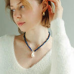 Shaped Lapis Lazuli Stone Baroque Pearl Necklace