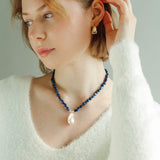 Shaped Lapis Lazuli Stone Baroque Pearl Necklace