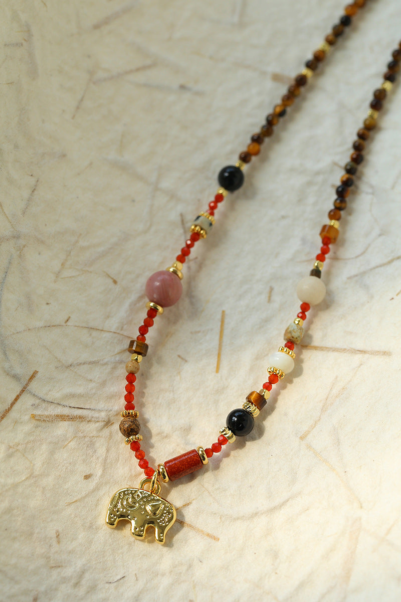 Summer Elephant Pendant Stone Beaded Necklace-Gembea Jewelry