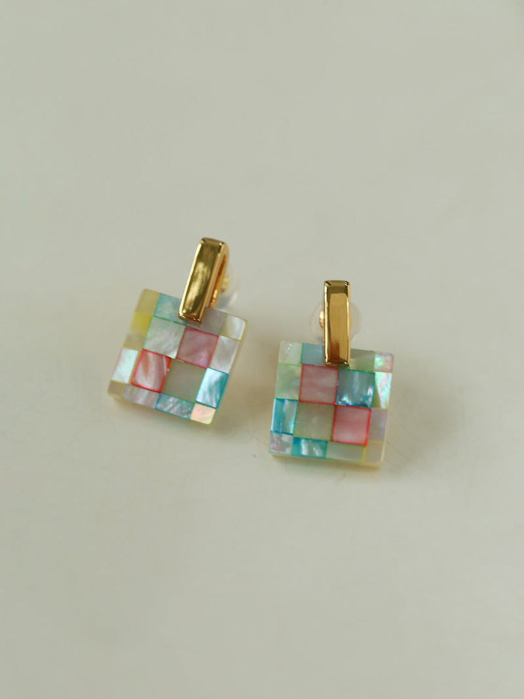 Splice white Mother of Pearl Checkerboard Earrings