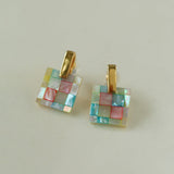 Splice white Mother of Pearl Checkerboard Earrings