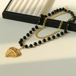 Double Layer Black Agate Large Love Pendant Necklace