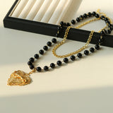 Double Layer Black Agate Large Love Pendant Necklace