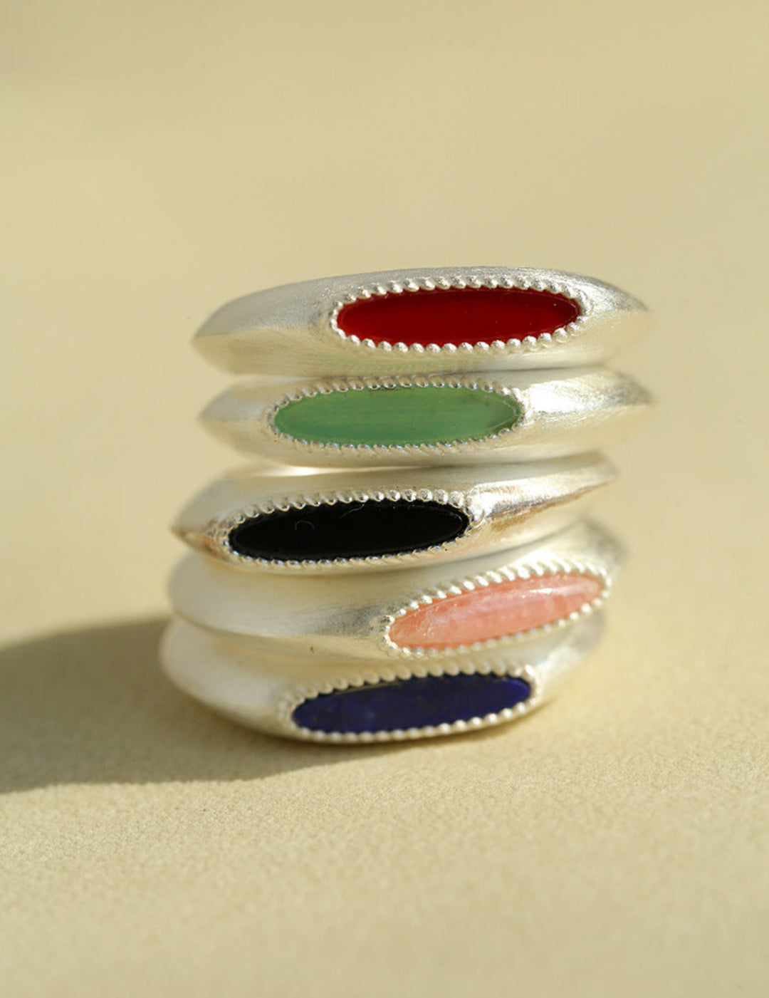 Gembea Jewelry Silver Brushed Oval Natural Stone Ring