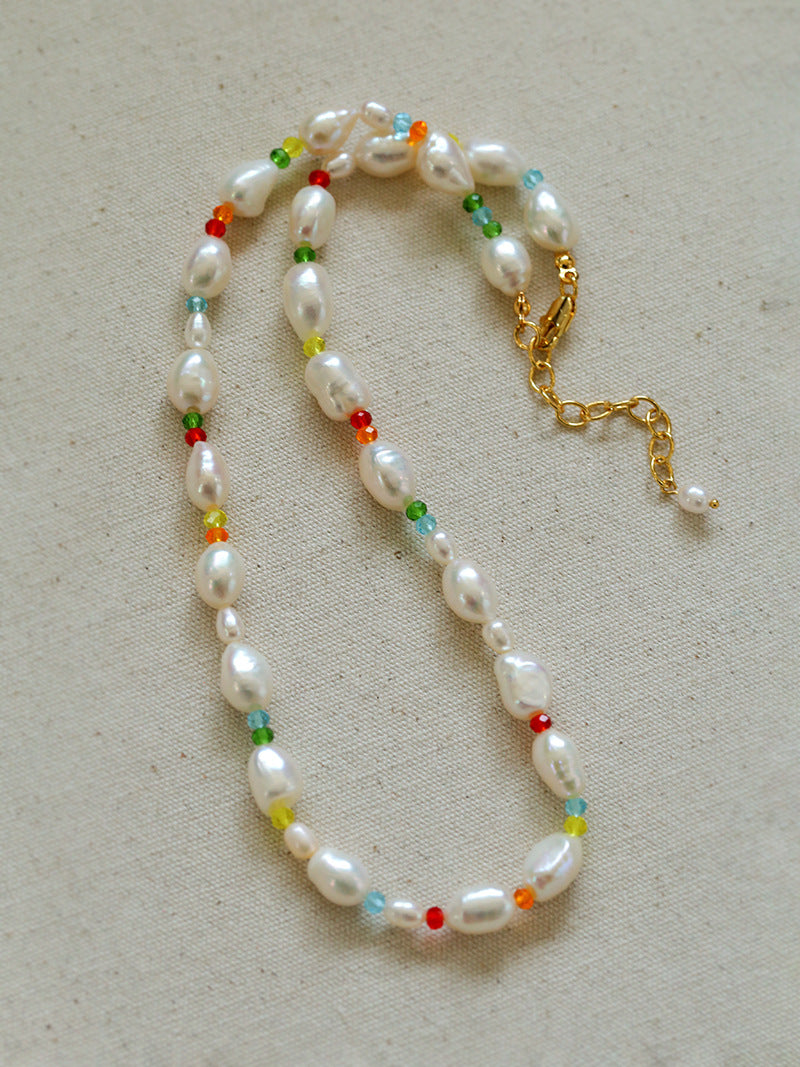 Colorful Beads Baroque Pearl Necklace-Gembea Jewelry