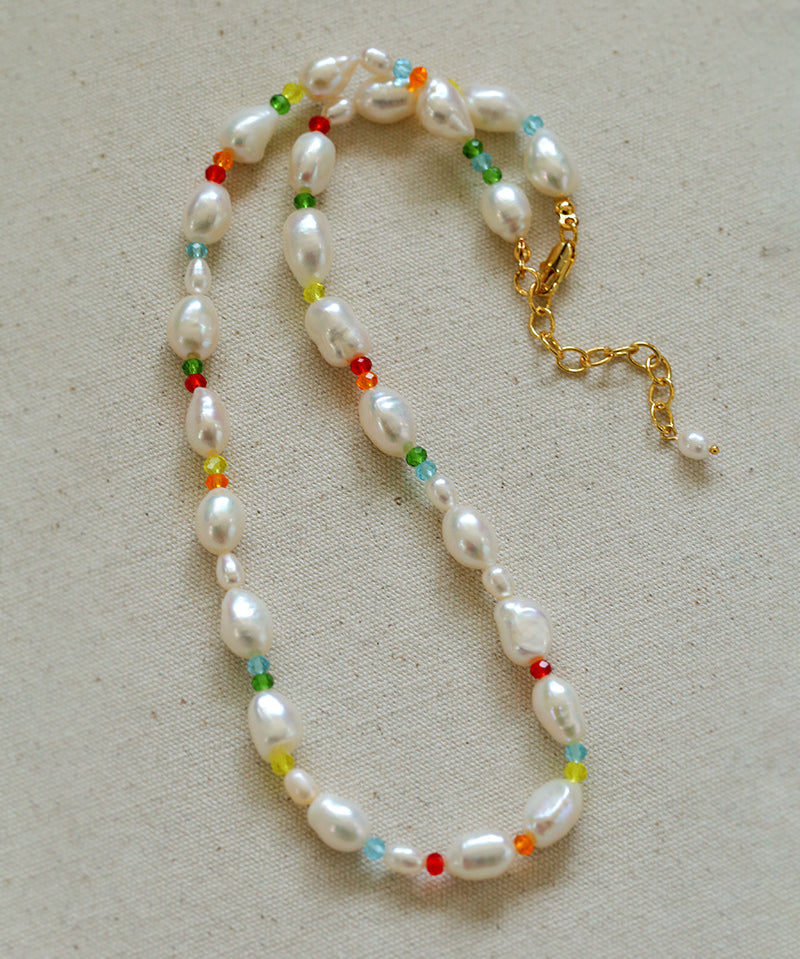 Colorful Beads Baroque Pearl Necklace-Gembea Jewelry