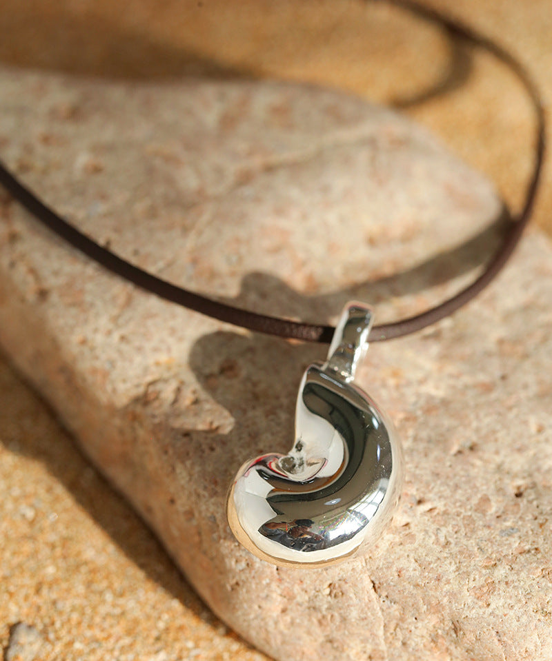 Long Leather Rope Conch Pendant Necklace Gembea Jewelry