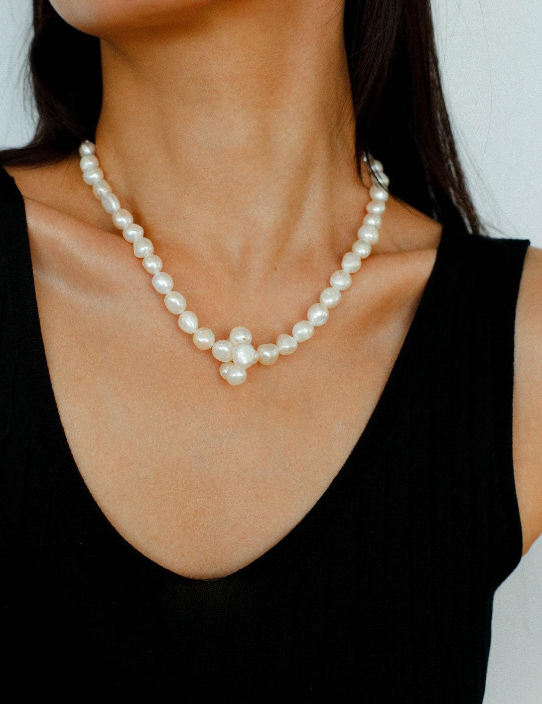 Hand-woven Pearl Run Loop Grey Necklace - Gembea Jewelry