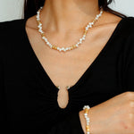 Lava Metal Gold Beans Scattered Pearl Necklace