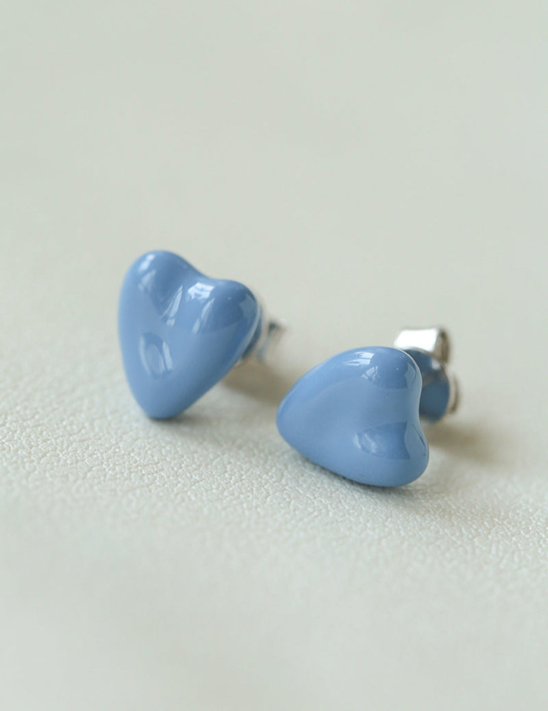 Blue Enamel Heart-shaped Stud Earrings