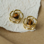 Tiger Eye Gemstone Camellia Earrings